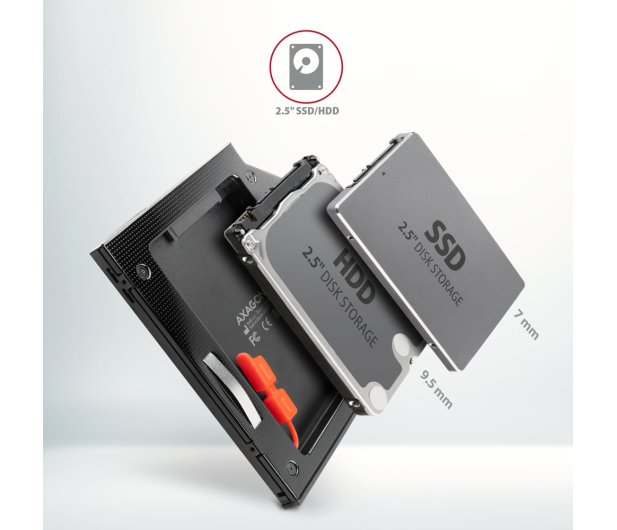 AXAGON Rama do napędu dysków optycznych na SSD/HDD 2.5”, LED,9.5mm RSS-CD09 - 1211988 - zdjęcie 5